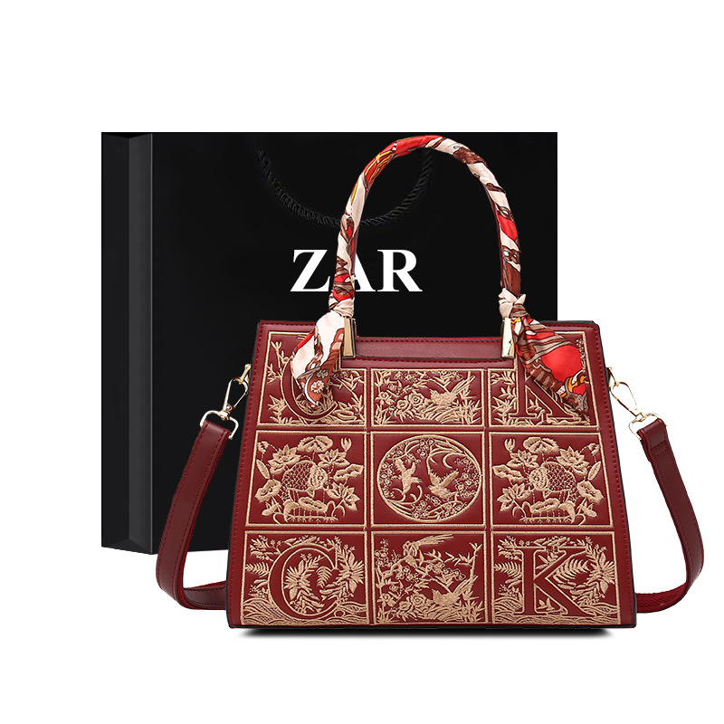 Bolso bordado estilo chino bolso de la mujer de gran capacidad bolso de la madre elegante bordado estilo étnico bolso de la boda Rojo