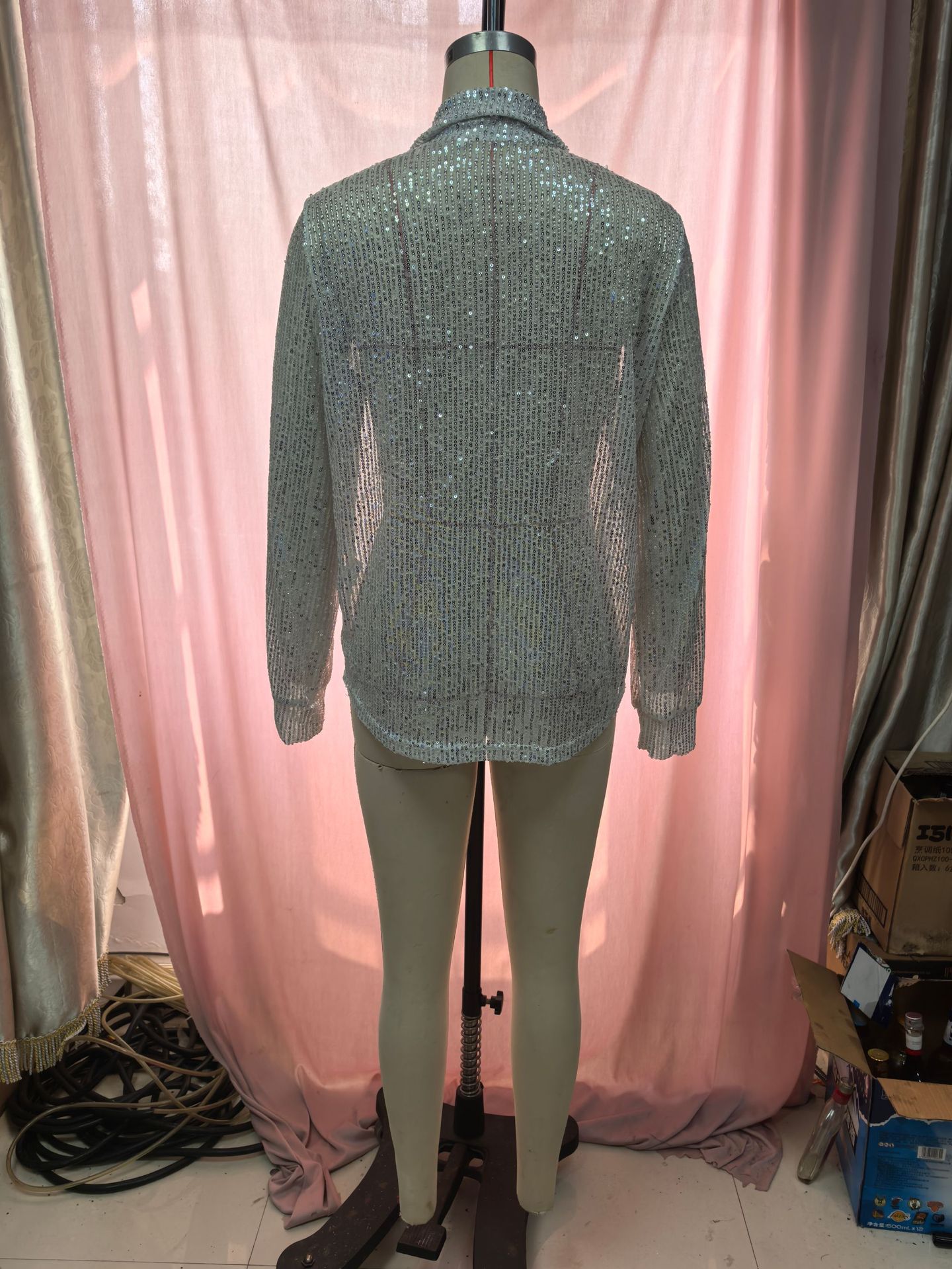 2025 Spring Summer New Sequin Top Turn-down Collar Long Sleeve Cardigan Basic Women's Shirt Jacket_voghion.com