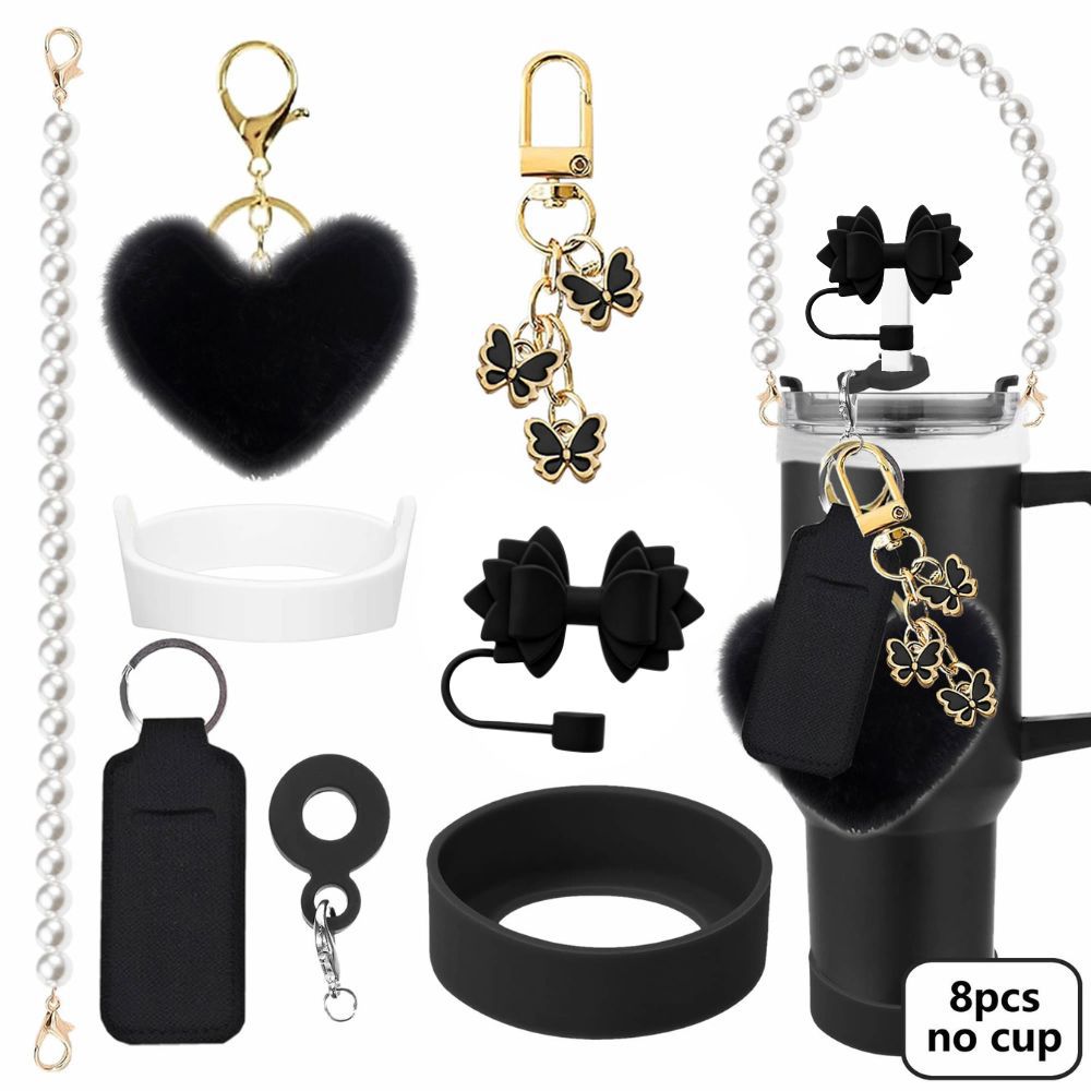 Accesorios de taza Stanley colgante de cuerda de mano flor de silicona gorra de paja de peluche colgante de taza cadena de taza de color cubierta de taza
