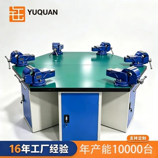 工厂定制实训工作台 技校实训教室复合板榉木多功能六角工作台