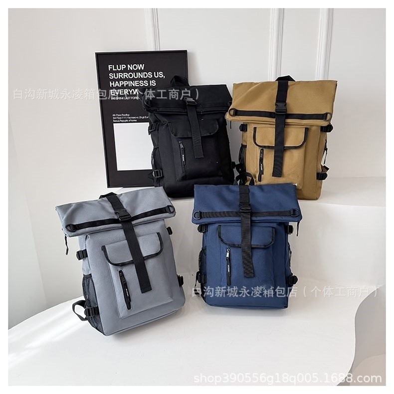 Fashionable and Personalized Student Schoolbags, Cross-Border New Style Roll-Top Backpacks, Men's Large-Capacity Travel Bags, Computer Backpacks