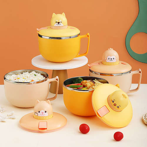 304 stainless steel timer instant noodle bowl student dorm large round instant noodle cup with lid portable adult lunch box