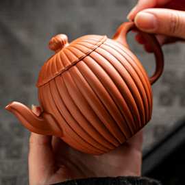 原矿红紫砂茶壶中式陶瓷泡茶壶功夫茶具紫砂朱泥大容量南瓜壶