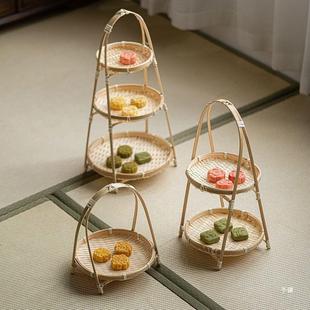 Handmade bamboo basket home snack refreshment tray fruit basket pastry tray wedding creative rattan bamboo basket