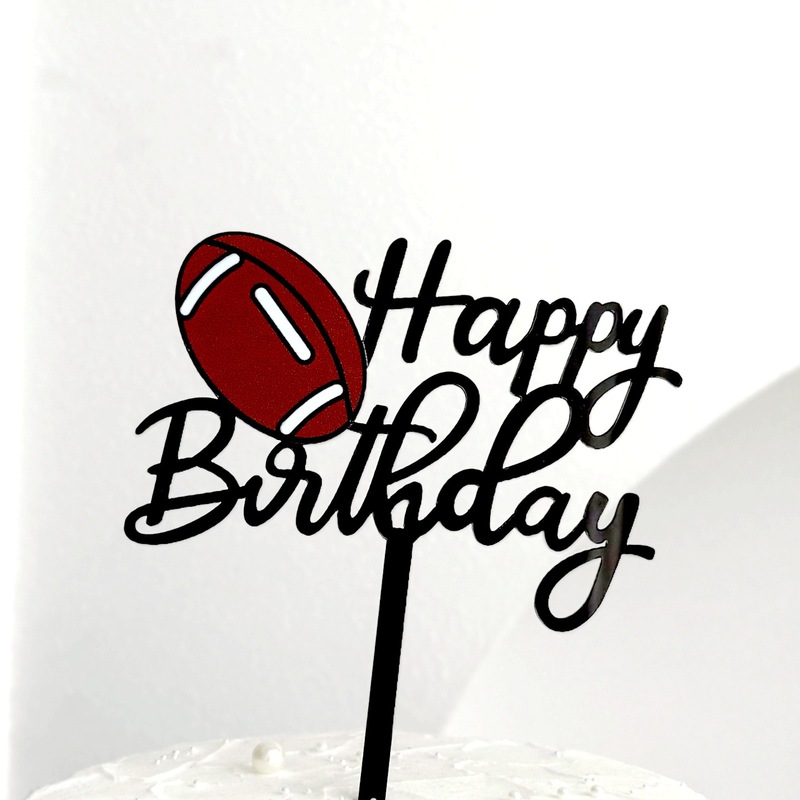 跨境ins风亚克力蛋糕插牌男士生日足球橄榄球网球UV彩印蛋糕装饰|undefined