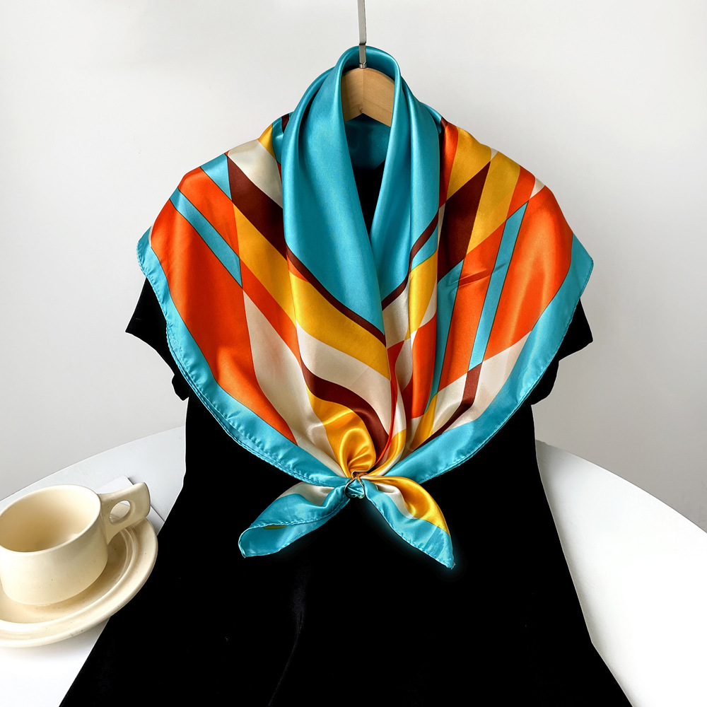 120g Weight Silk Scarf Classification Holiday, Daily Occasion Polyester Material Color Block Pattern Spring&Summer Season Women's Gender Elegant, Retro Style Women's Elegant Retro Color Block Polyester Silk Scarf 13