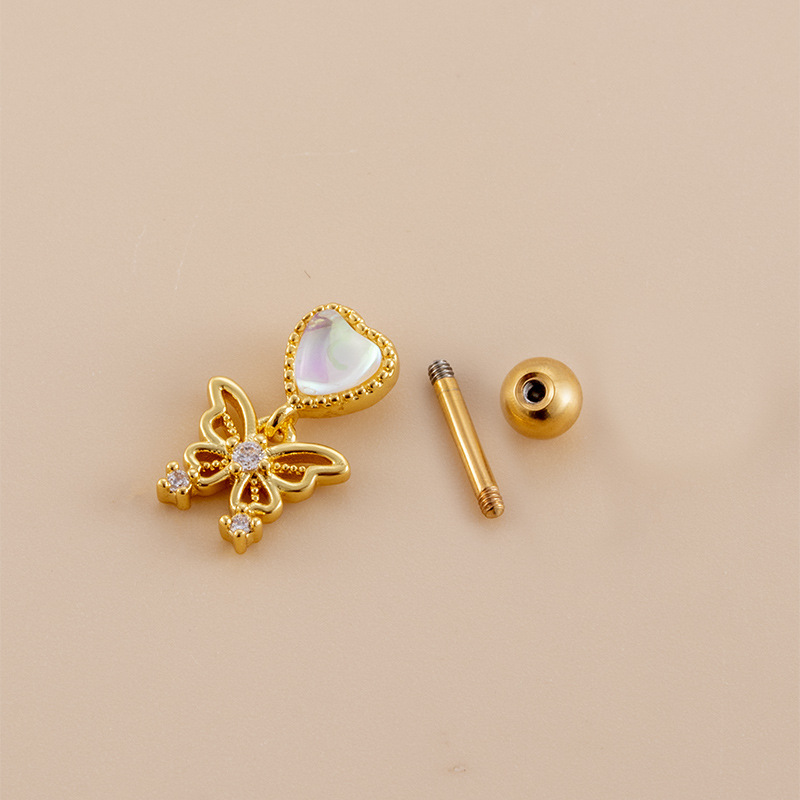 1 Piece Fashion Moon Heart Shape Butterfly Plating Inlay Metal Zircon Ear Studs display picture 3