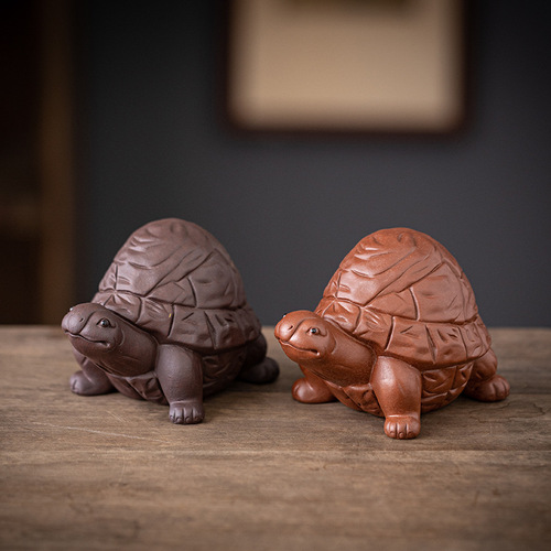 Creative purple sand turtle tea pet ornaments can raise wealth and longevity turtles for home living room tea table tea ceremony accessories