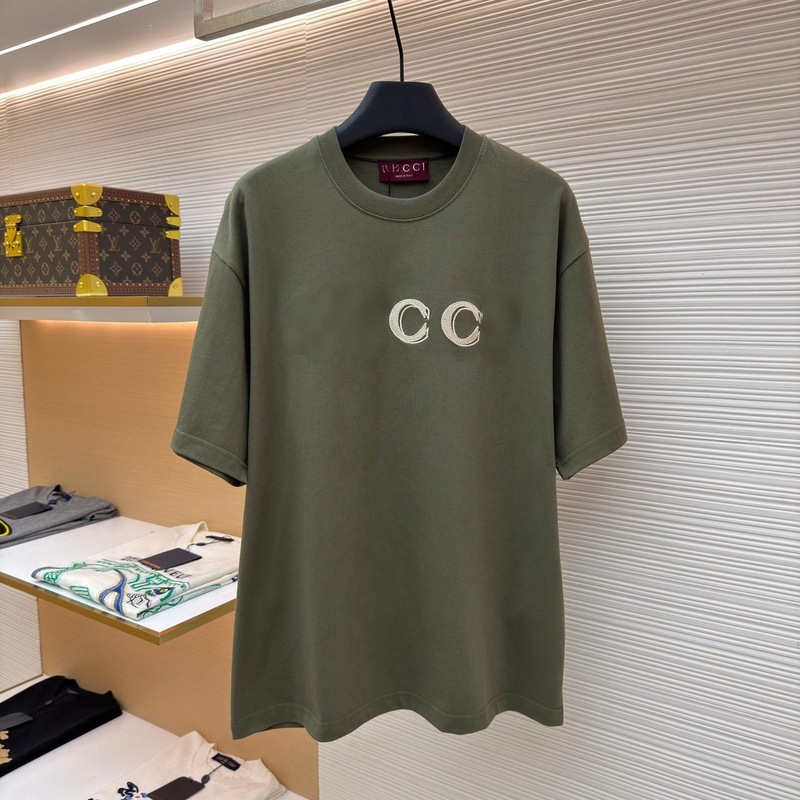 Authentic Yuan Version Gu Gujia Forest Green Knitted Logo Embroidered Round Neck Short-Sleeve T-Shirt for Men and Women