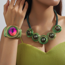 欧美跨境潮流时尚手工编织波西米亚风大珠子项链手镯女饰