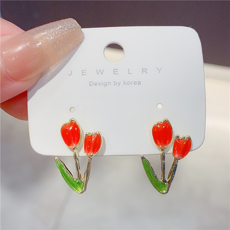 1 Ζεύγος Γλυκό. Λουλούδια Κράμα Επάργυρο Άργυρο Σκουλαρίκια Με Σκουλαρίκια display picture 4