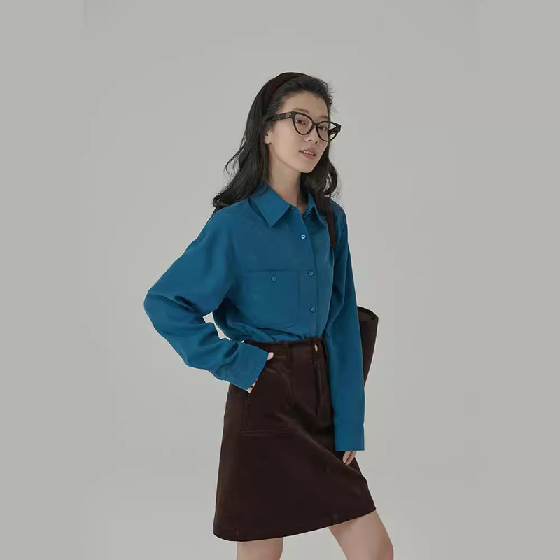 HAVERICE soft velvet close-fitting shirt New atmosphere dopamine color all-match shirt top for women HAVERICE soft velvet close-fitting shirt New atmosphere dopamine color all-match shirt top for women