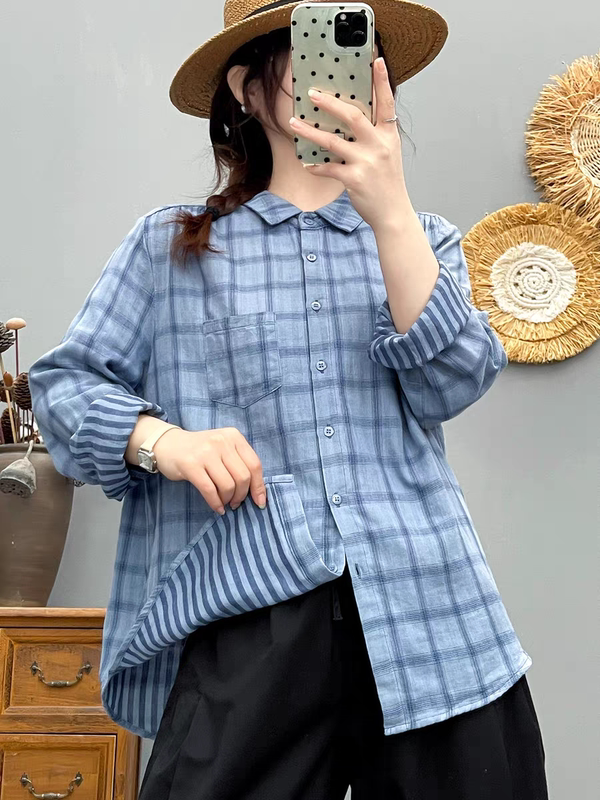 Double-Layer Cotton Gauze Long-Sleeved Plaid Shirt for Women, Soft, Skin-Friendly, Breathable, Double-Sided Yarn-Dyed Pure Cotton, Loose and Versatile Top for Spring Double-Layer Cotton Gauze Long-Sleeved Plaid Shirt for Women, Soft, Skin-Friendly, Breathable, Double-Sided Yarn-Dyed Pure Cotton, Loose and Versatile Top for Spring