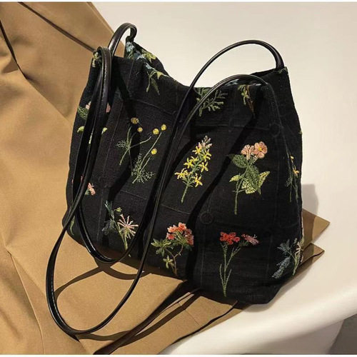 Large-capacity bag women's summer versatile new canvas casual shoulder bag high-end class commuting bucket bag