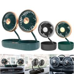 Car double-head fan car small fan 360° rotatable shrinking swing USB car mini small fan
