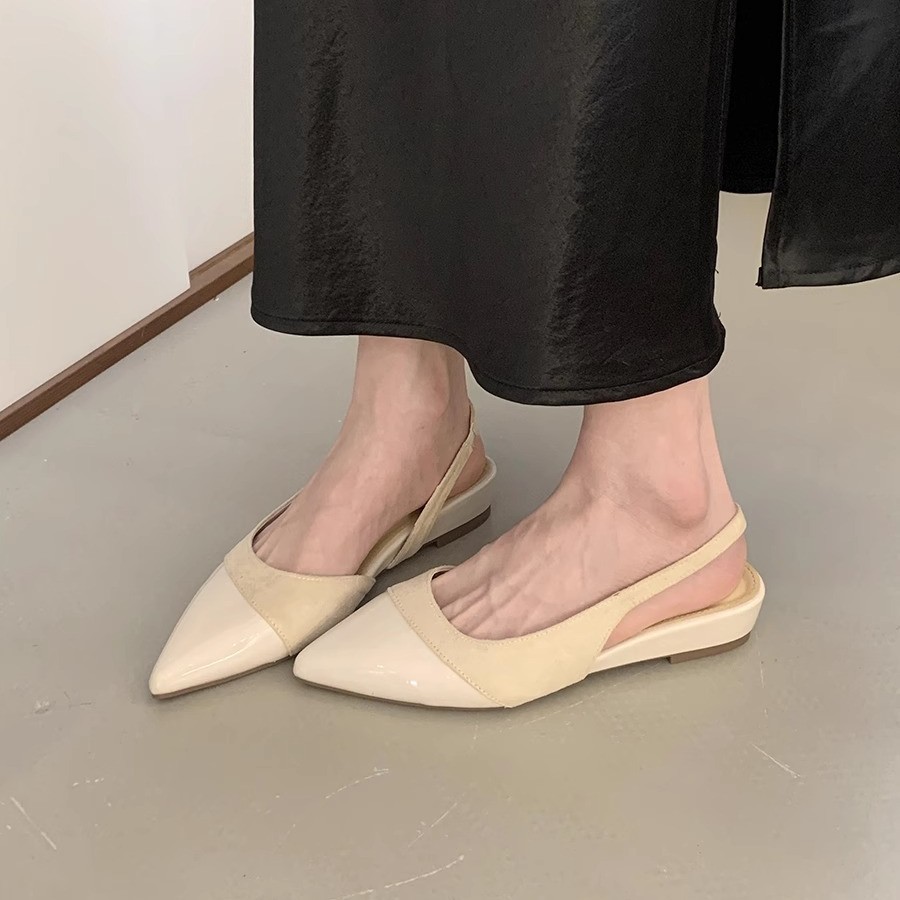 Francés de tacón bajo rosa suave Baotou sandalias zapatos de hadas 2025 nuevo estilo primavera y verano punta puntiaguda noche temperamento zapatos individuales