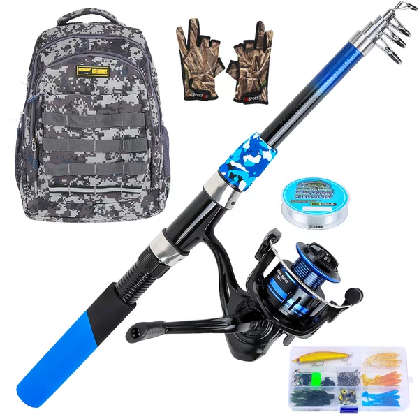 1.8m Telescopic Fishing Rod and Reel Set, Portable Backpack, Non-Slip Gloves, Complete Fishing Accessories