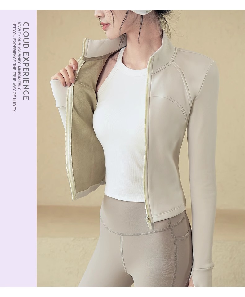 Slim-fit Stand-up Collar Zipper Jacket Women's Fitness Yoga Fleece Tights Women's Fitness Clothes_desvips.com