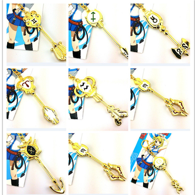 Fairy Tail Lucy Zodiac Keys Double-Sided Three-Dimensional Golden Constellation Keychain Pendant Gift