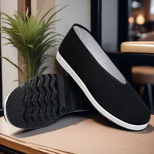 Round Mouth Cloth Shoes for Men, Spring Non-Slip Black Old Northern Canvas Performance Shoes for Middle-Aged and Elderly People Practicing Tai Chi