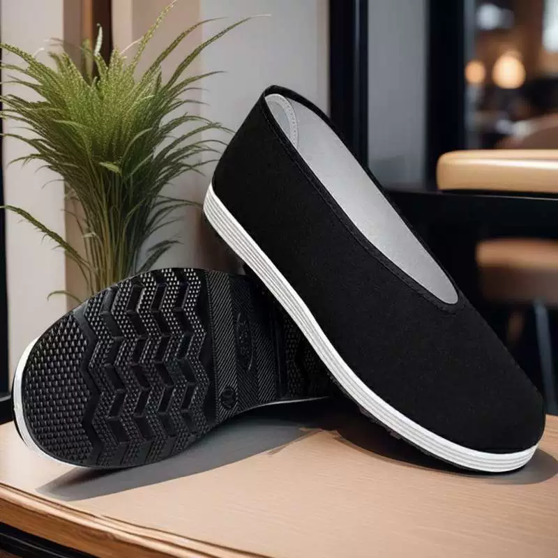 Мужские тканевые туфли с круглым носком, весенние нескользящие черные старые северные парусиновые туфли для людей среднего и пожилого возраста, занимающихся тай-чи.