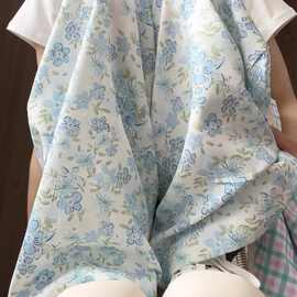 冰丝蓝色碎花阔腿裤女夏季薄款2025新款高腰小个子休闲显瘦山本裤