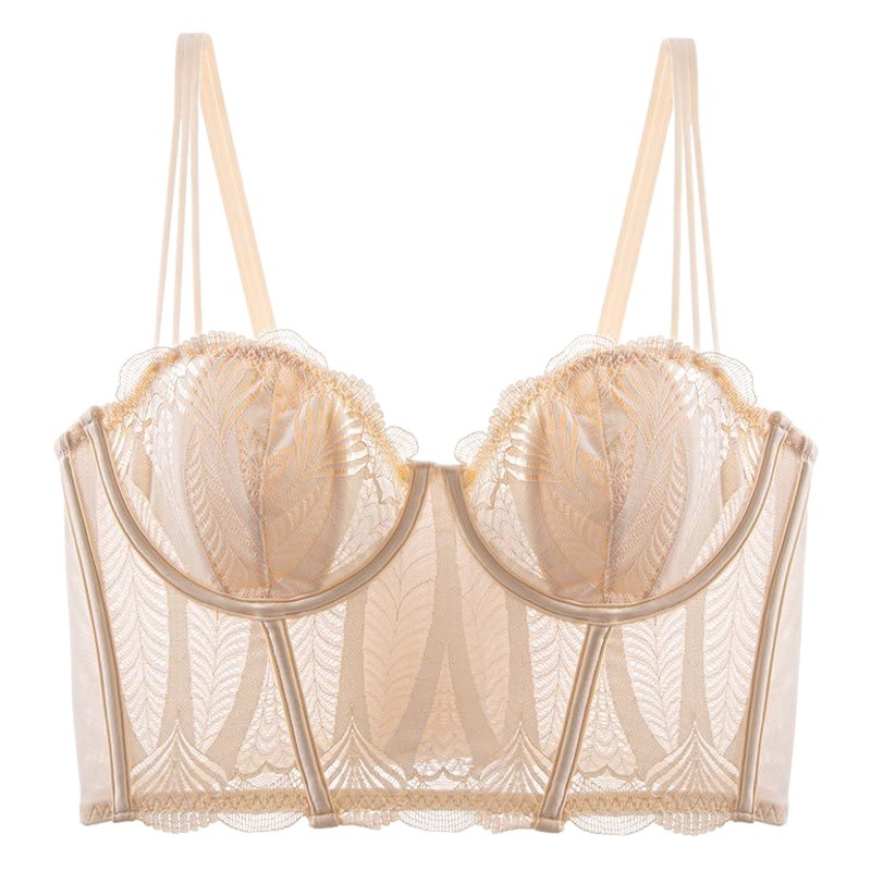 Belleza espalda ropa interior orejas de conejo sujetador espina de pescado pecho grande adelgazamiento ropa interior delgada anti-flacidez encaje francés ropa interior