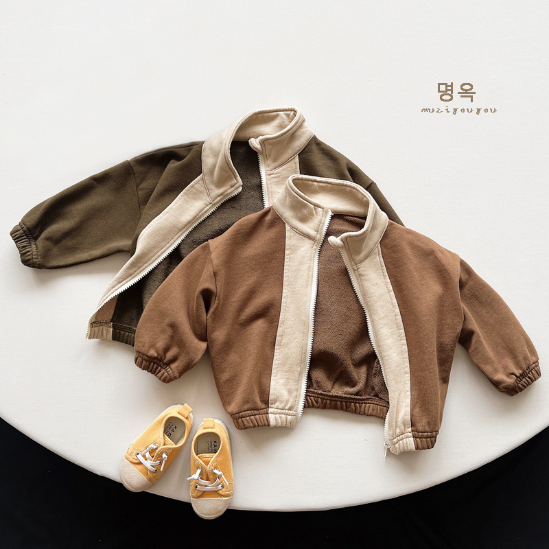 Knock Fan ~ chaqueta de color contrastante coreana para niños otoño nuevo estilo de niñas y niños cardigans japoneses chaqueta de moda ropa infantil