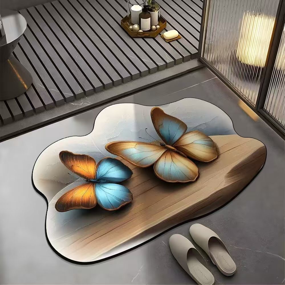 Alfombrilla de cuero absorbente de mariposa de lujo ligero Alfombrilla de baño para el hogar Alfombrilla antideslizante resistente a la suciedad de la cocina con fuerte absorción de agua image 8