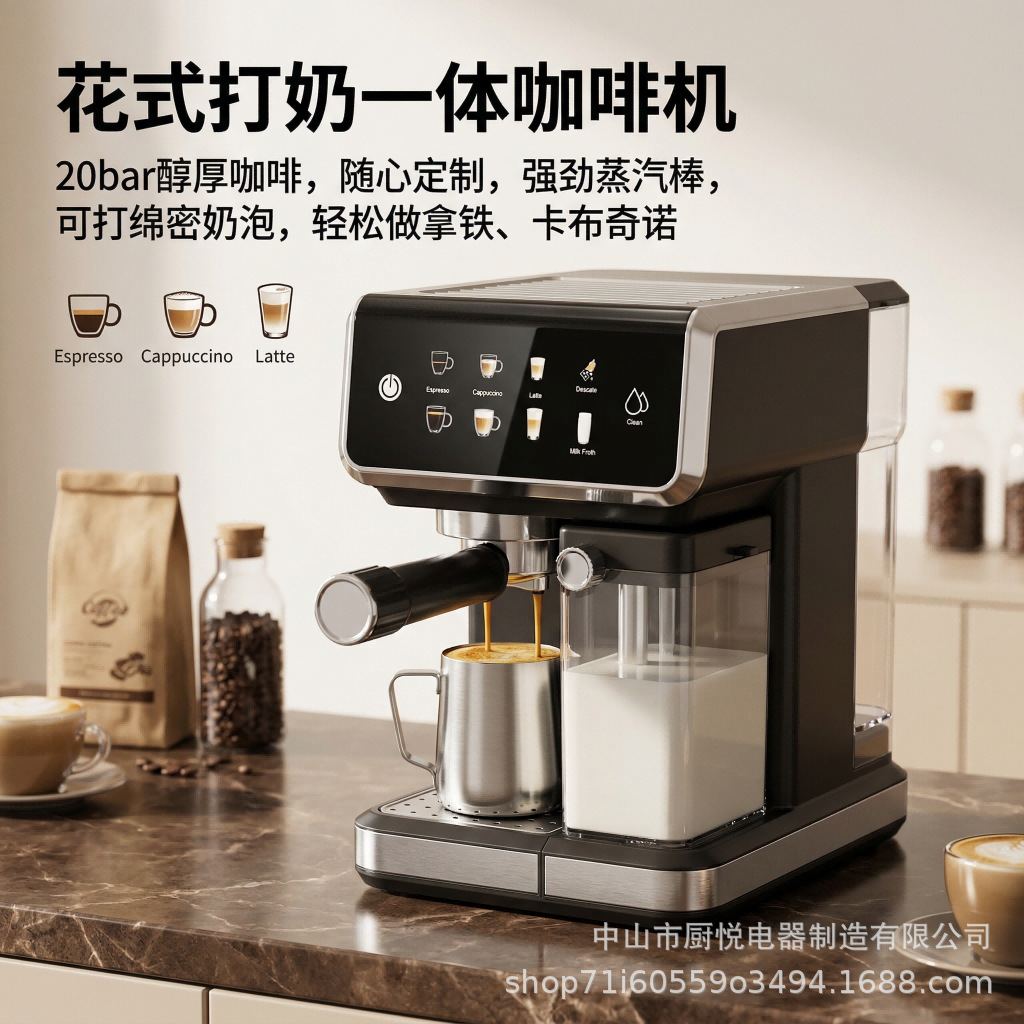 意式咖啡机全半自动双锅炉家用奶箱蒸汽浓缩高压萃取欧规定制跨境