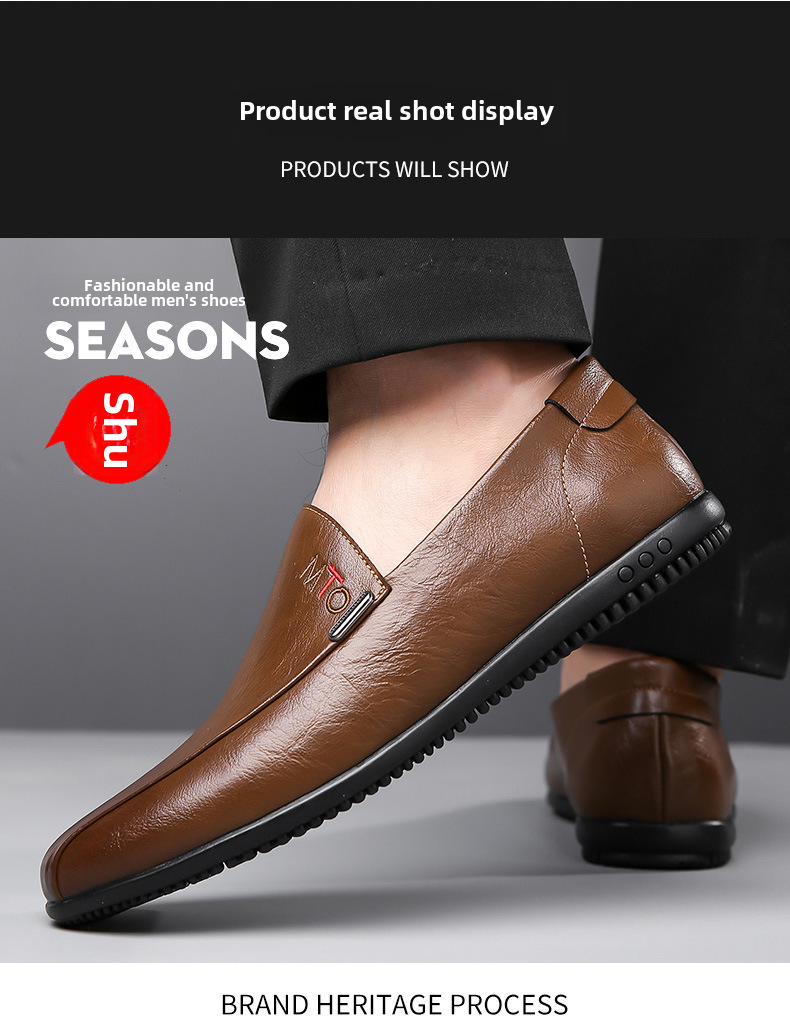 New men's casual bean shoes non-slip breathable set foot soft soles soft surface slip-on leather shoes_voghion.com