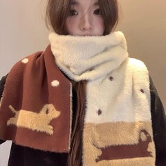 可爱小狗双面针织毛绒围巾女秋冬季韩系氛围感百搭保暖可爱围脖