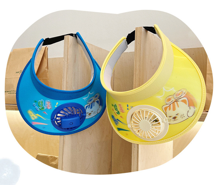 Sonnenhut mit USB-Ventilator für Kinder, wiederaufladbar, Kühlkappe mit breiter Krempe, LSF 50+, Cartoon-Design, verstellbar, für Spiele im Freien, leicht, atmungsaktiv_voghion.com