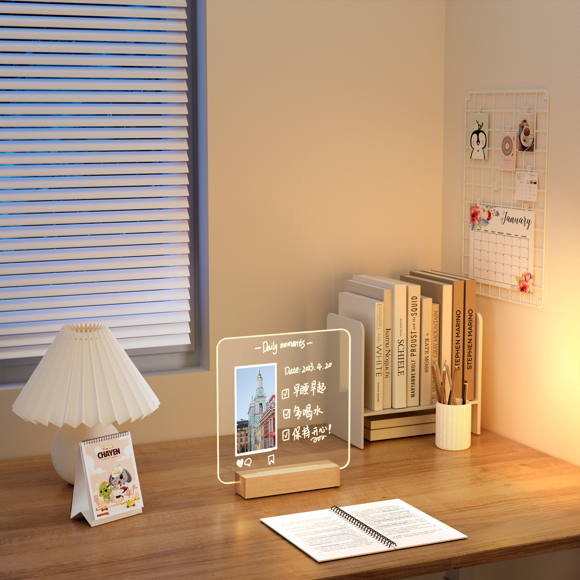 透明亚克力发光留言板ins风桌面记事板创意备忘录写字板 企业台历