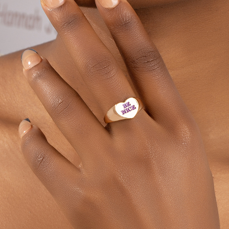 European and American simple heart plain dripping letter ring female wholesale