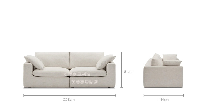 Sala de estar de lino nórdica combinación de nube de arena moderna simple línea directa módulo de hotel crema sofá de esquina de viento