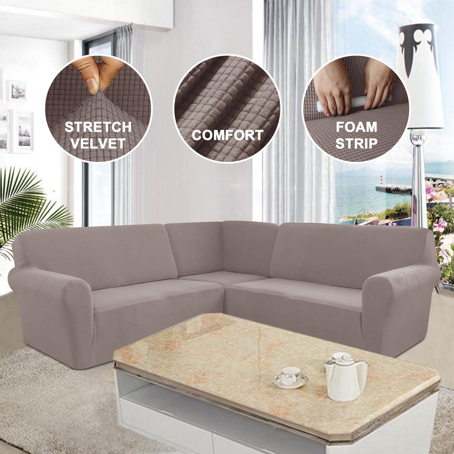 Cross-border thickened corn Plaid L-shaped 5-seat corner chaise sofa cover solid color simple furniture cover sofa cover