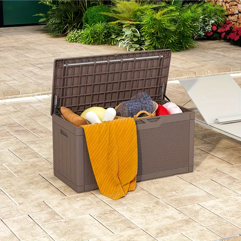 1 Caja de Almacenamiento para Terraza de Resina de 100 Galones con Cubierta Impermeable