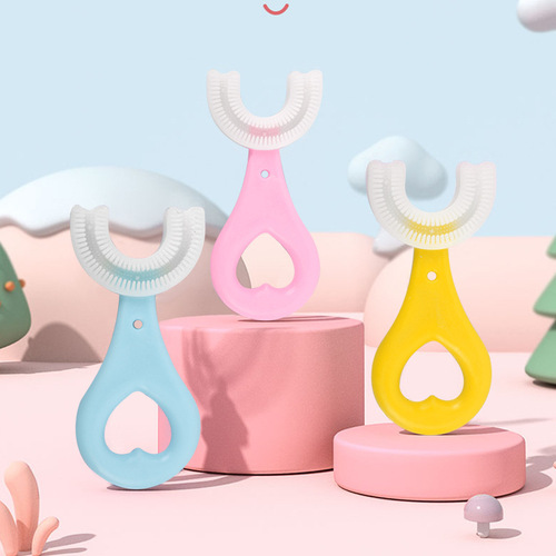 Children U-shaped toothbrush, baby cartoon creative manual children toothbrush manufacturer silicone material U-shaped toothbrush