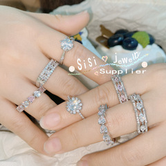 Sisi light luxury niche fashion versatile imitation moissanite diamond ring for women 18K micro-plated brilliant pink love zircon ring