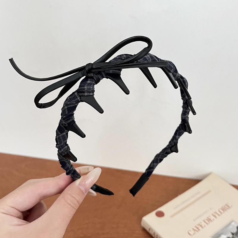 "格子蝴蝶结复古发箍女高级感轻奢秋冬新款洗脸高颅顶头箍发饰头|undefined