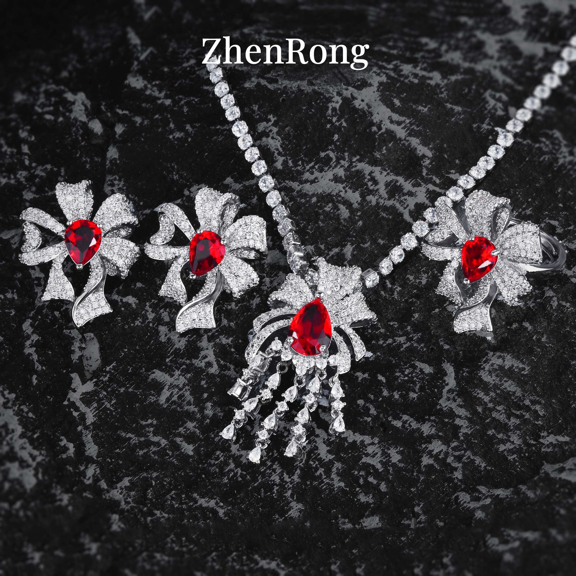 Eternal Tassel Ruby Necklace Noble Fairy Bow Gemstone Jewellery Set_voghion.com