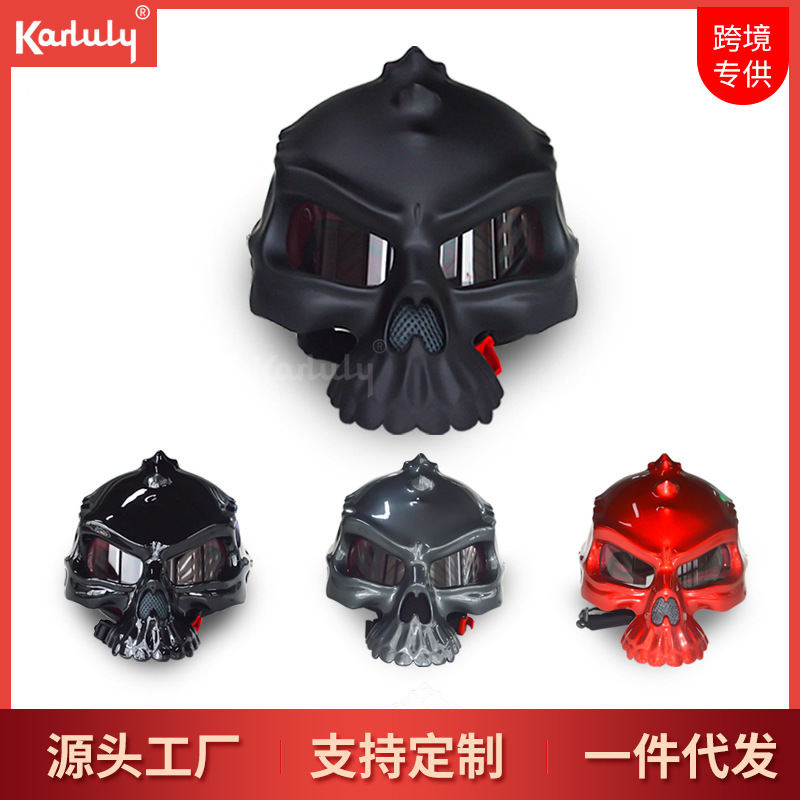 Cross-border hot-selling wholesale helmet, popular online skull helmet, reversible, personalized artistic helmet, half helmet, retro style