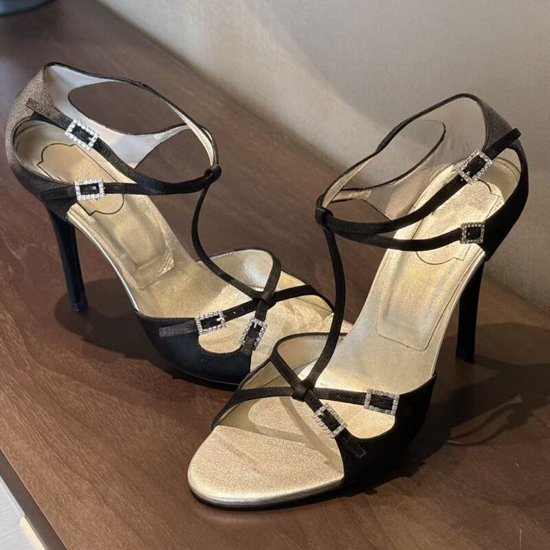 Rv Same Style Second-Hand Shoes, Gold High Heels, 2025 Summer New Model, Cross-Strap Roman Open-Toe Sandals for Women, Thin Heels Rv Same Style Second-Hand Shoes, Gold High Heels, 2025 Summer New Model, Cross-Strap Roman Open-Toe Sandals for Women, Thin Heels