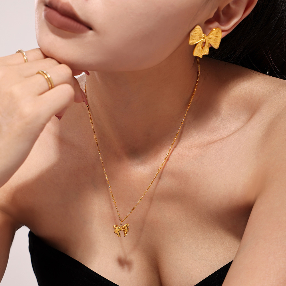 Square Sugar Bow Earrings, Women's Titanium Steel PVD Vacuum Color Preservation High-end Earrings_voghion.com