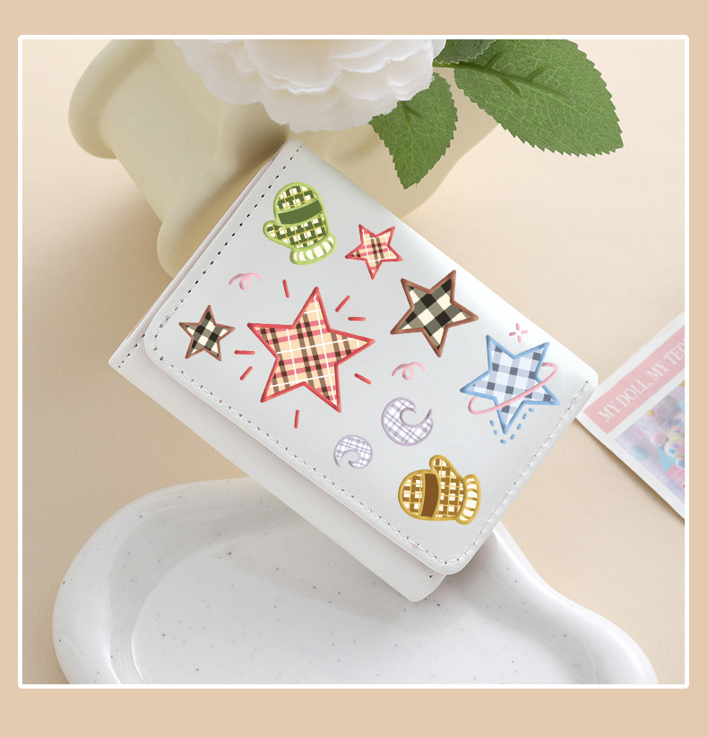 48g Weight Hidden Buckle Closure Type Small Wallets Bags Type 1 Piece Quantity Daily Occasion Pu Leather Material Star Pattern All Seasons Season Women's Gender Cute Style Square Shape Women's Star Pu Leather Hidden Buckle Small Wallets 4