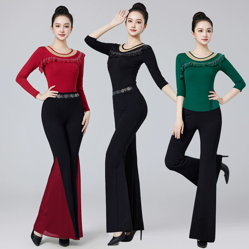 Новая элегантная тренировочная одежда для тела, модальная танцевальная одежда для тренировок, женский цельный топ, брюки-клеш, подиум
