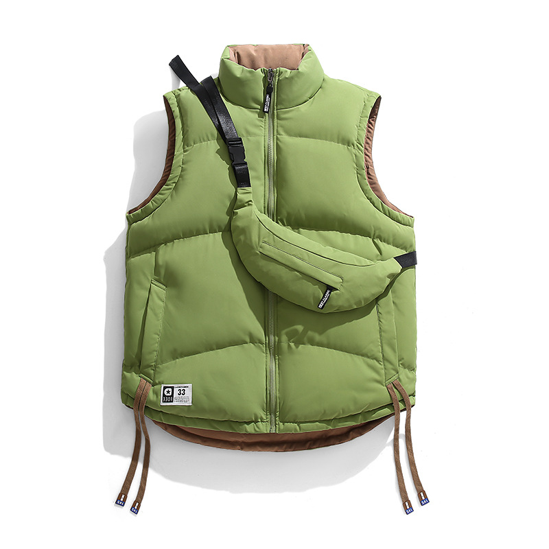 In-stock men's spring stand-up collar warm vest, trendy zip-up casual sleeveless outerwear