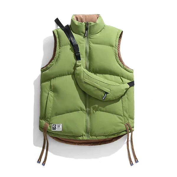 In-stock men's spring stand-up collar warm vest, trendy zip-up casual sleeveless outerwear
