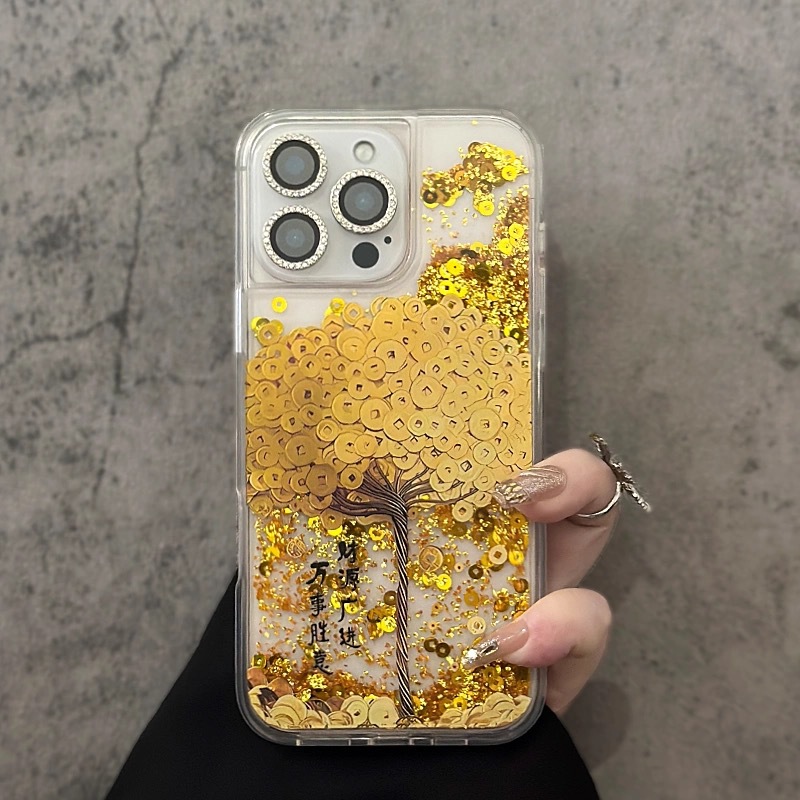Nuevo árbol de dinero de arenas movedizas chinas para funda para teléfono iphone16ProMax 14 Apple 15 transparente 13 pareja 16